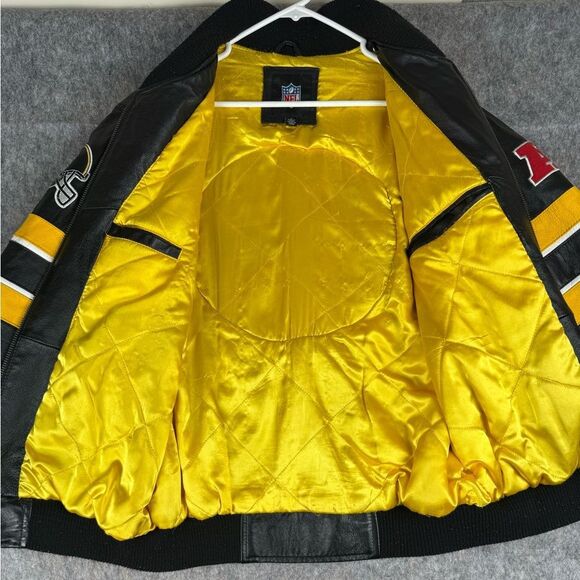 Pittsburgh Steelers Men’s Leather Letterman Bomber Jacket NFL Logo Size Medium - Picture 4 of 9